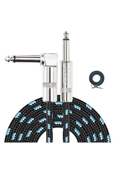 Choice1 3m- 10ft Blue Electric Guitar Cable Braided 1/4 ft Jack 90 Degree TS ...