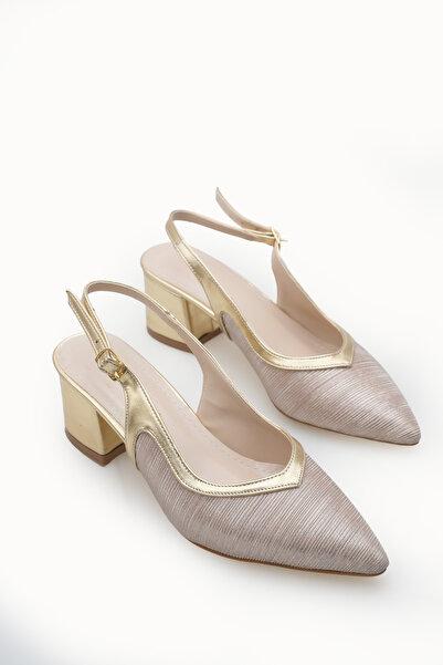 Riccon Women's Pointed Toe Open-Back Heeled Shoes 0012453 Gold Textured