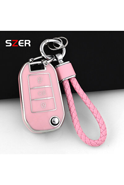 Choice9 Pink Set TPU Car Flip Key Case Cover Shell Fob For Peugeot 208 3008 3...