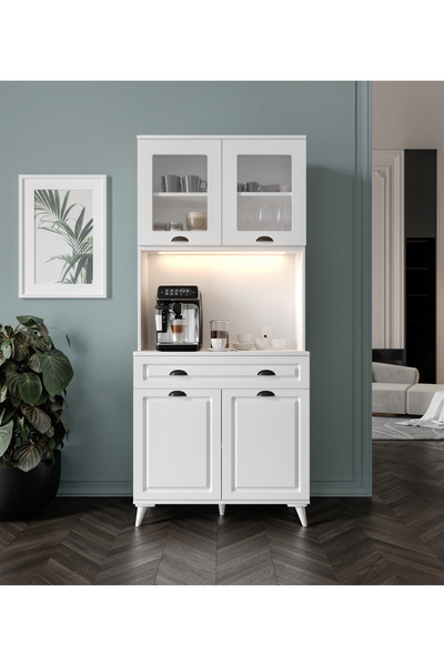 GuneyStore Luna 93 cm Ayaklı Kahve Köşesi – Komple MDF, LED Aydınlatmalı, Çok...