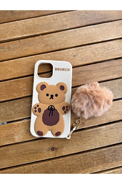 OEM Husa pentru iPhone 15 Cute Bear Shockproof Silicone Crem