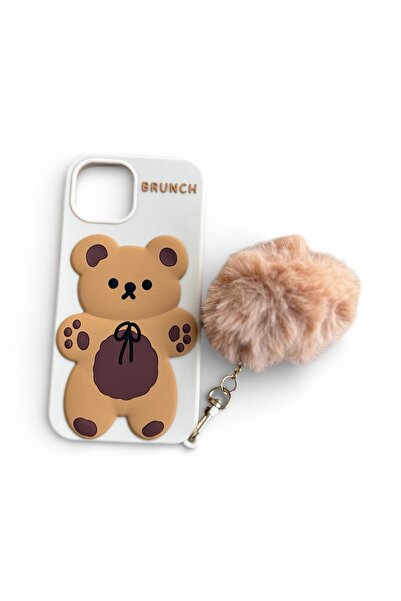OEM iPhone 15 Cute Bear Shockproof Silicone Case Cream