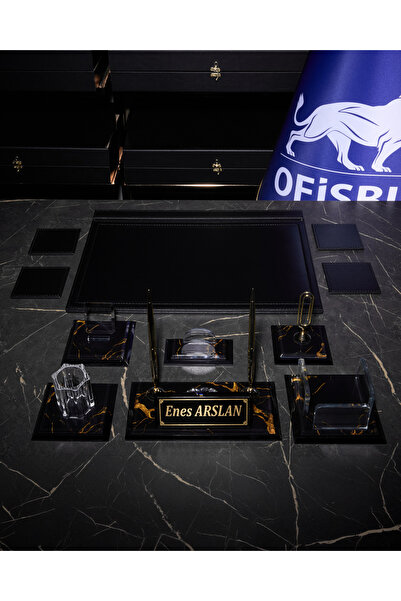 ofisbura Midi Negro Kristal Cam Masa Takımı 11 Parça | Altın Detay | Kişiye Ö...