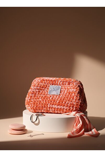 Beril Yamaç Design Studio Sunset Shades Orange Pink Hand Knitted Clutch - Des...