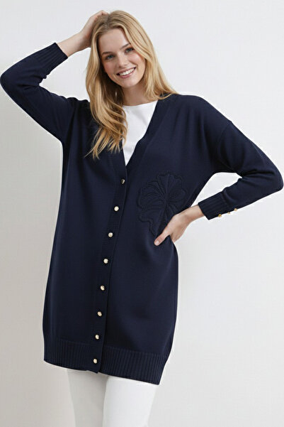 benguen Floral Patterned Cardigan N3302 Navy Blue
