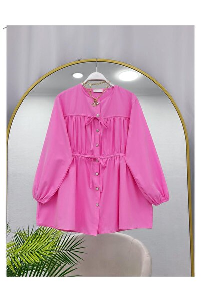 YEDİLALE Shrimped Lace-Up Zero Neck Loose Tunic [Loose Fit]