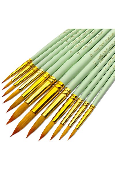 Choice4 مجموعة فرش رسم احترافية مستديرة خضراء مكونة من 12 قطعة، بشعيرات ناعمة...