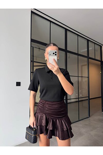 BB Bensu Buyruk ΜΠΛΟΥΖΑΚΙ ΜΕ ΓΙΑΚΑ ΚΑΙ ΚΟΝΤΑ ΜΑΝΙΚΙΑ ΜΑΥΡΟ