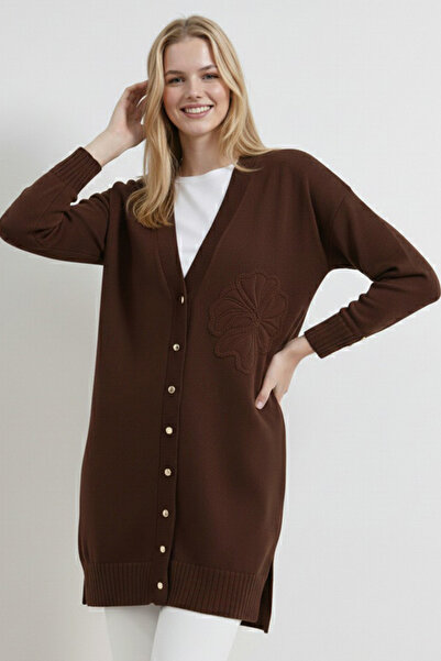 benguen Floral Patterned Cardigan N3302 Brown