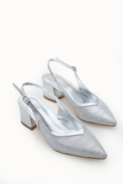 Riccon Women's Pointed Toe Open Back Heeled Shoes 0012453 Silver Textured