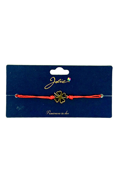 OEM Brățară din inox auriu cu șnur roșu, model Trifoi cu patru foi , reglabilă