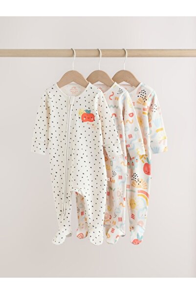 Next Baby Cotton Cream Rainbow Patterned Reversible Zippered 3-Piece Jumpsuit...