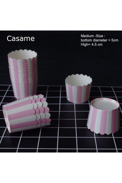 Choice5 ٥٠ قطعة من بطانات أكواب الخبز والكب كيك لون سادة بخطوط وردية، أكواب ك...