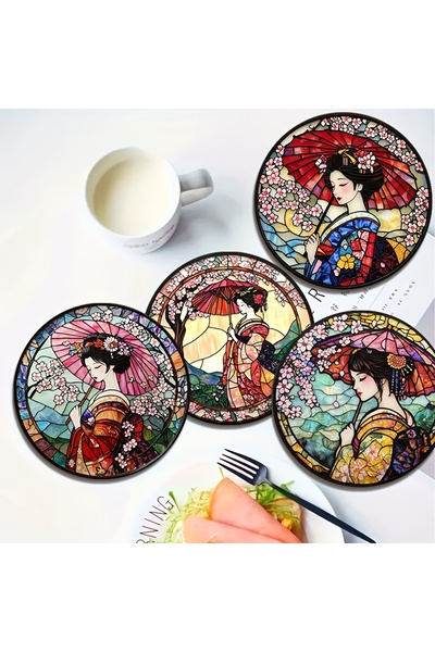 Choice1 مجموعة واحدة دائرية من 4 أو 6 قطع من قواعد الأكواب الخشبية، مزينة بزه...