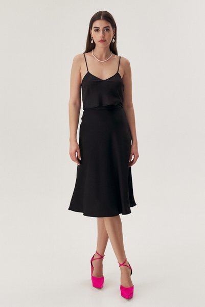 EMA\T Fusta Midi din Satin Negru