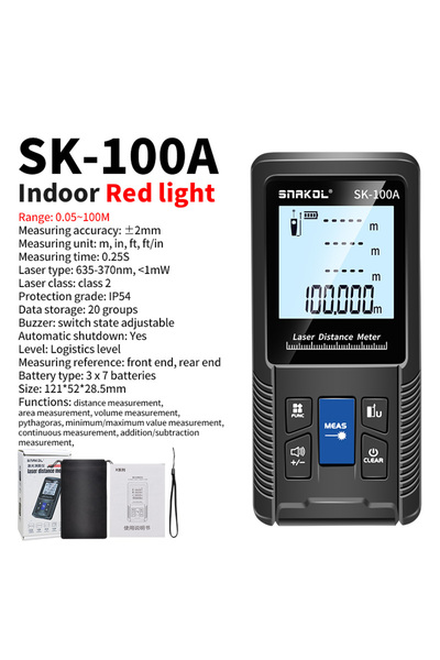 Choice8 شريط قياس ليزري SK-100A من سناكول، بطول 120 مترًا، مزود بمقياس مسافة ...