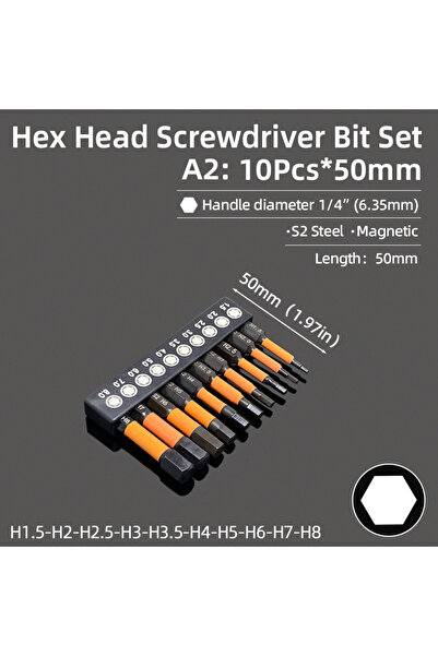 Choice1 A2 10Pcs 50mm Hex Head Allen Wrench Drill Bits Metric Imperial Magnet...
