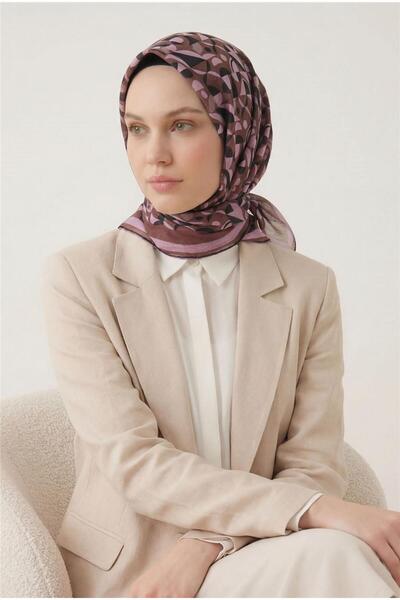 Silk Home Eșarfă din amestec de bumbac, maro ciocolatiu, cu model geometric r...