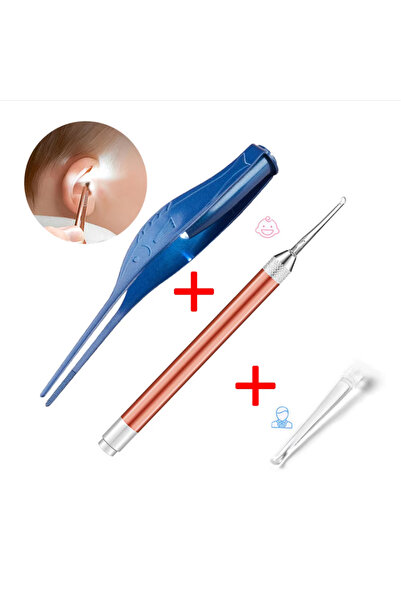 choice2 ملعقة ملقط زرقاء لتنظيف أذن الأطفال، ملعقة مزودة بضوء LED وامض، مكشطة...