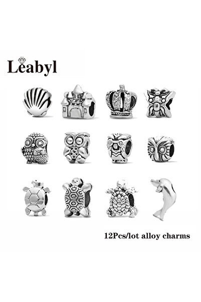 Choice3 Silver Color 12 Pcs 12 Pcs Mix Style Big Hole Charms Beads for DIY Br...