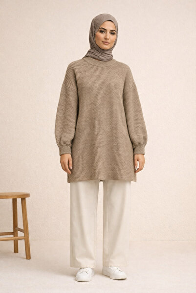 FERHEL Casual Knitwear Tunic Round Neck - Light Brown