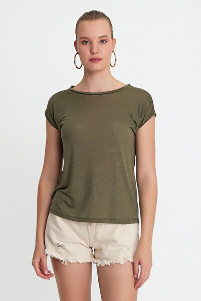 QUHOX Γυναικείο T-shirt Khaki 100% Lyocell Crew Neck