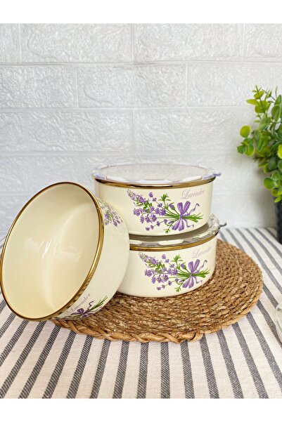 SAVAŞAN Lavender Enamel 3-Piece Storage Container Set