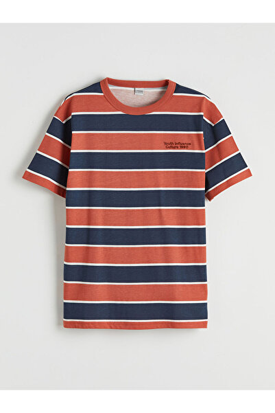 LC Waikiki Tricou portocaliu guler rotund cu dungi pentru băieți