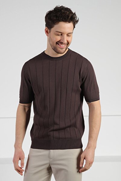 Ferraro Tricou maro cu mânecă scurtă, cu gât crew, pentru bărbați, din viscoză