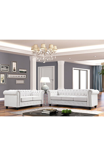 homejoyz Velvet and Swedish Wood Reception Sofa Set - Two Pieces