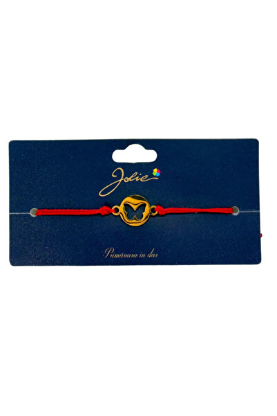 OEM Brățară din inox auriu cu șnur roșu, model Fluture , reglabilă