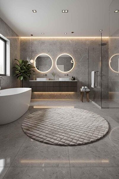 ROSSEV Peluş Model Kaydırmaz Tabanlı Diomere Yuvarlak Dekoratif Halı Bej 100x...