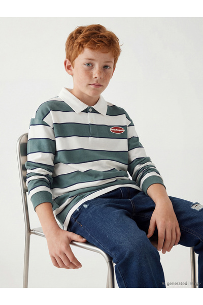 LC Waikiki Rmz Gi̇yi̇m Farkiyla Striped Turn-Down Collar Boys' T-Shirt