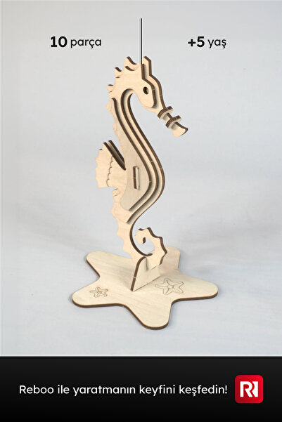 Reboo Ahşap Denizatı 3D Puzzle Boyama Seti 10 Parça Boya Seti Hediyeli Eğitic...