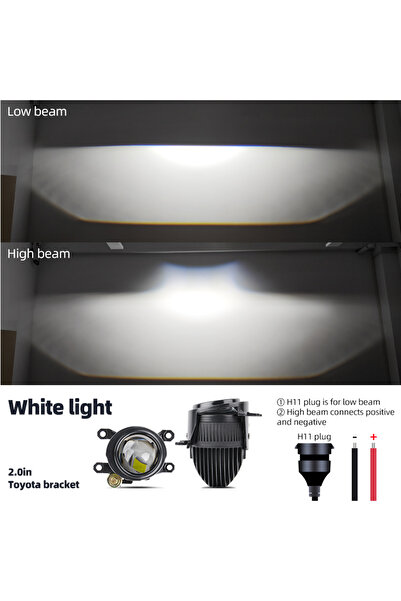 Choice8 Toyota White For Toyota 2.0 Inch Mini Projector Lens Bi LED Fog Lamp ...