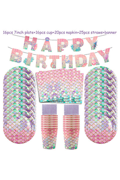 Choice1 78pcs set Mermaid Party Decorati Supplies Mermaid Disposable Plates C...