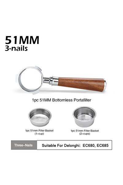 Choice4 فلتر قهوة مكشوف بدون قاعدة، 51 مم، بثلاثة مسامير، مناسب لماكينات ديلو...