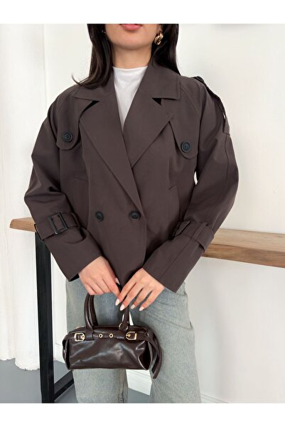 Ekim Store Double-Breasted Lined Trench Jacket with Belted Sleeves