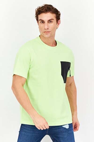 CELIO Men Crew Neck Short Sleeve Solid T-Shirts, Lime Green