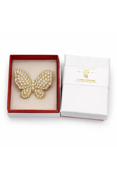 OEM Broșă Elegantă Fluture cu Perle și Cristale, Finisaj Auriu Premium, Desig...