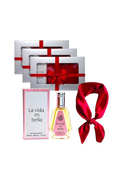 Fragrance World 3 x Elysa Set – Eau de Parfum La Vida es Bella 50ml, Red sati...