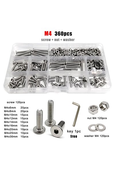 Choice4 M4 360 قطعة، علبة واحدة. M1.6 M2 M2.5 M3 M4 M5 M6 M8، فولاذ مقاوم للص...