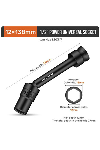 Choice6 12mm Impact Swivel Hex Sket Head Adapter 1/2-Inch Drive Universal Cr-...