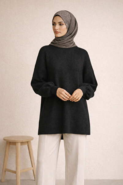 FERHEL Casual Knitwear Tunic Round Neck -Black