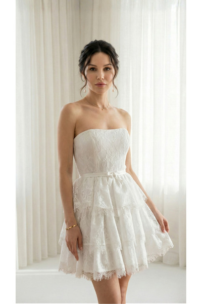 Glorvia dantelli fırfırlı elbise