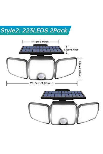 Choice3 مصباحان شمسيان من طراز Style2 بقوة 3000 لومن مع كاشف حركة مزدوج بالأش...