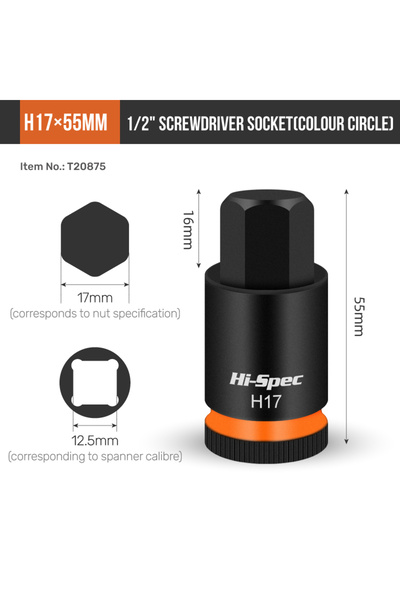 Choice10 Blue Hi-Spec 1/2 Inch Drive Impacts Sket Set Hex Bits H4-H17 CR-V Sk...