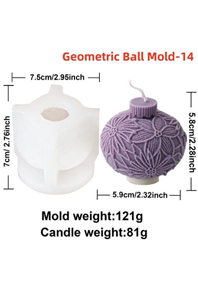 Choice5 Ball Mold 14 Geometric Ball Candle Silicone Mold 3D Embossed Round Ba...