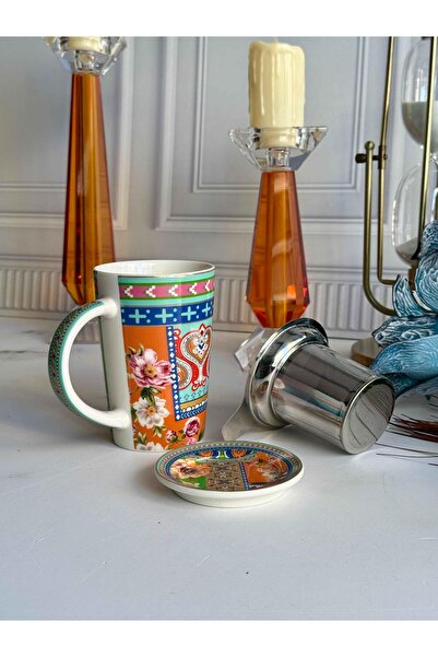 ROSSEV Herbal Tea Cup with Strainer 3 Pieces Floral 300ml
