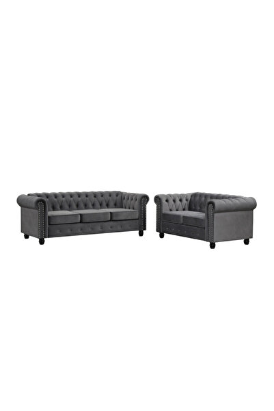 homejoyz Velvet and Swedish Wood Reception Sofa Set - Two Pieces